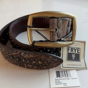 Frye DEBORAH DECO BELT Western Studded Rivets Whiskey Brown Leather Medium NWT